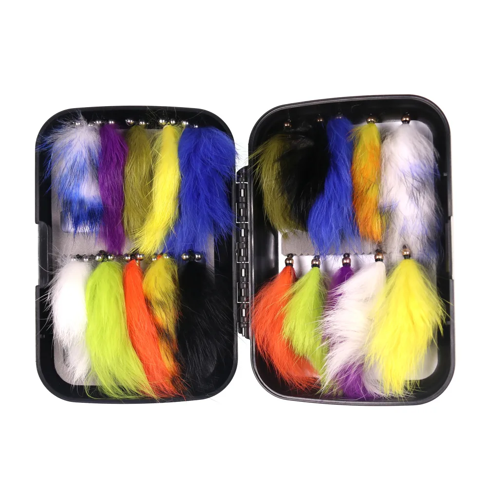 Bimoo 20 шт./кор. Ассорти Цвет#4 заяц полосы Zonker Fly для форель коричневыми цветами радуги бас рыболовные приманки ленточки в коробка для мушек