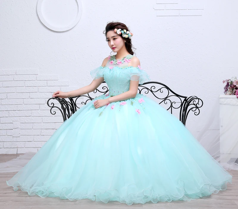 Органза Цветной свадебное платье Новинка 2017 года корейский стиль вырезом