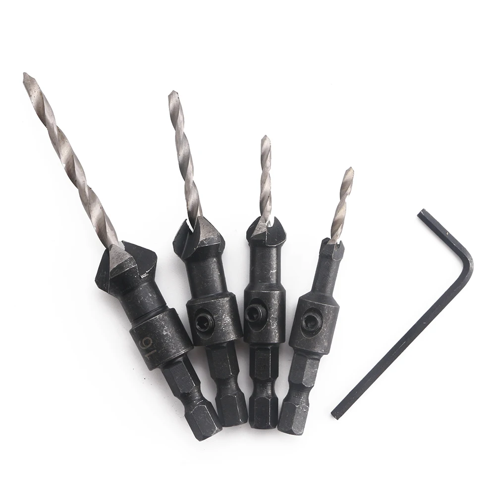 Набор зенкеров из быстрорежущей стали 4 шт. Быстросменные сверла 1/4 дюйма с
