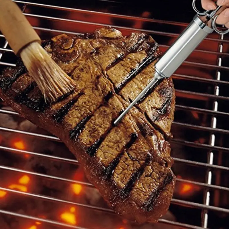 Сверхмощный инжектор для мяса 304 нержавеющая сталь 2 унции приправ Marinade шприц
