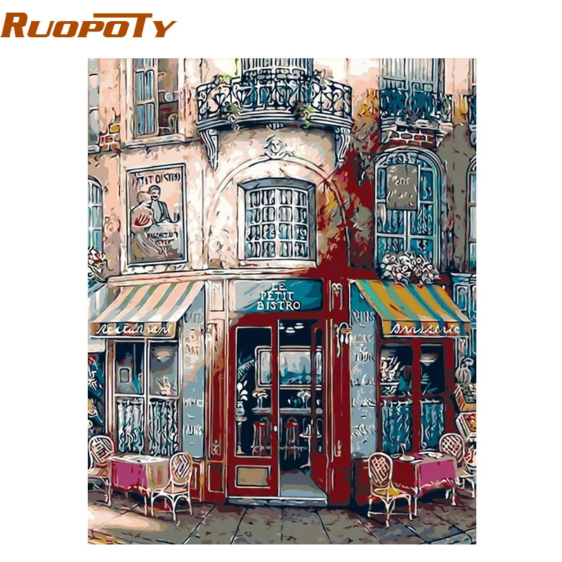 

RUOPOTY рамка Кофейня Diy картина по номерам абстрактная картина маслом домашний декор настенная живопись ручная роспись для украшения комнаты
