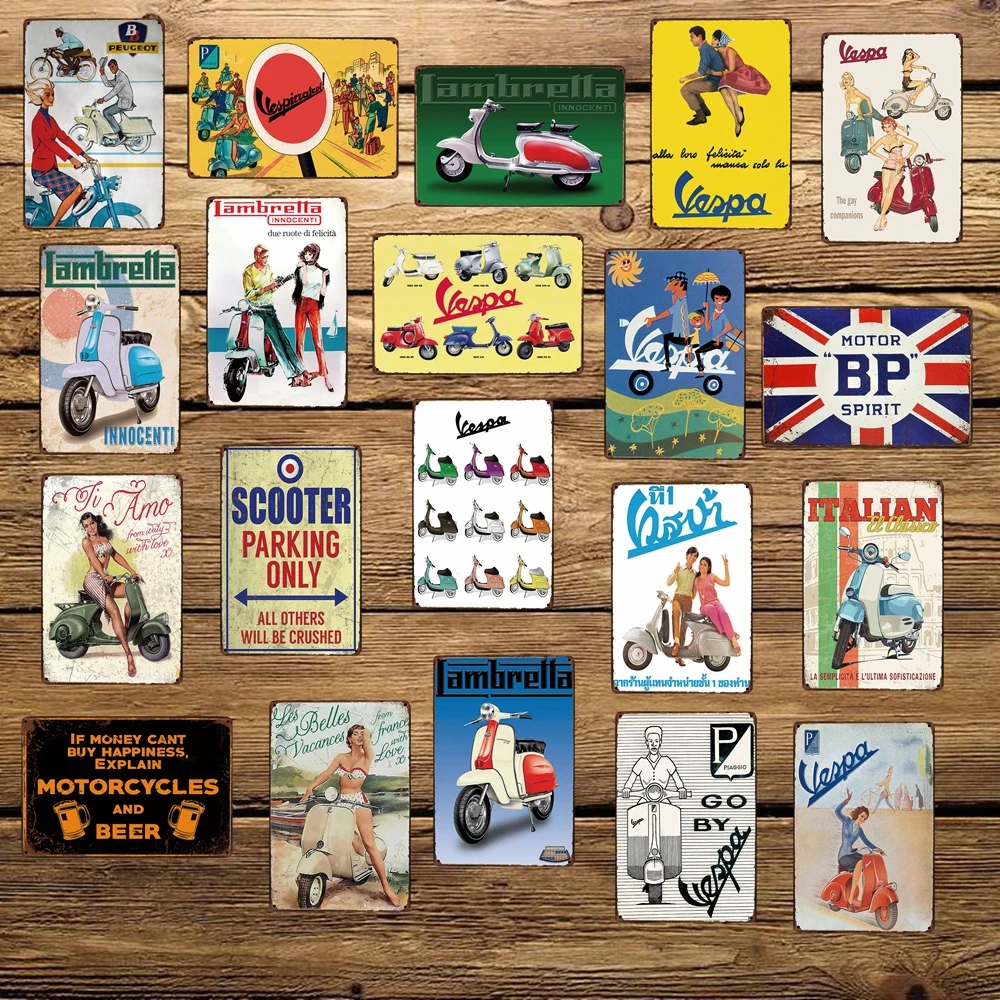 

[ WellCraft ] Veapa Motor Style Metal Signs Lambretta Wall Plaque Mural Painting Club Store Retro Decor 20*30 CM FG-205