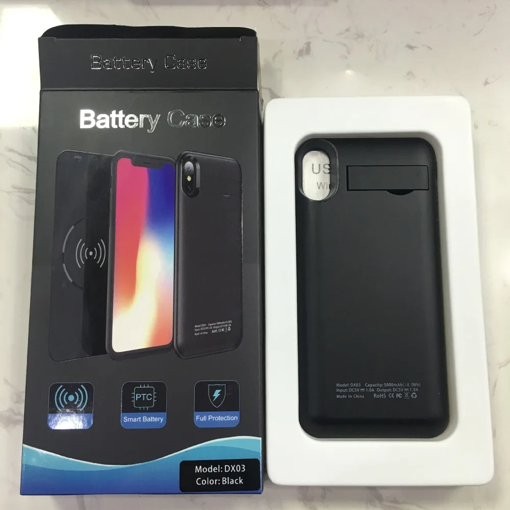 5000 мАч Anti fingerprint функцией беспроводной зарядки для iphone x Батарея случае смартфон