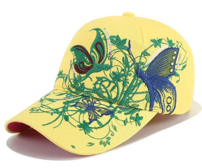 Pokemon Go Gorra Женская Цветочная вышитая бейсболка с бабочкой женские шляпы модная повседневная женская Регулируемая бейсбольная шапка - Цвет: Bright yellow