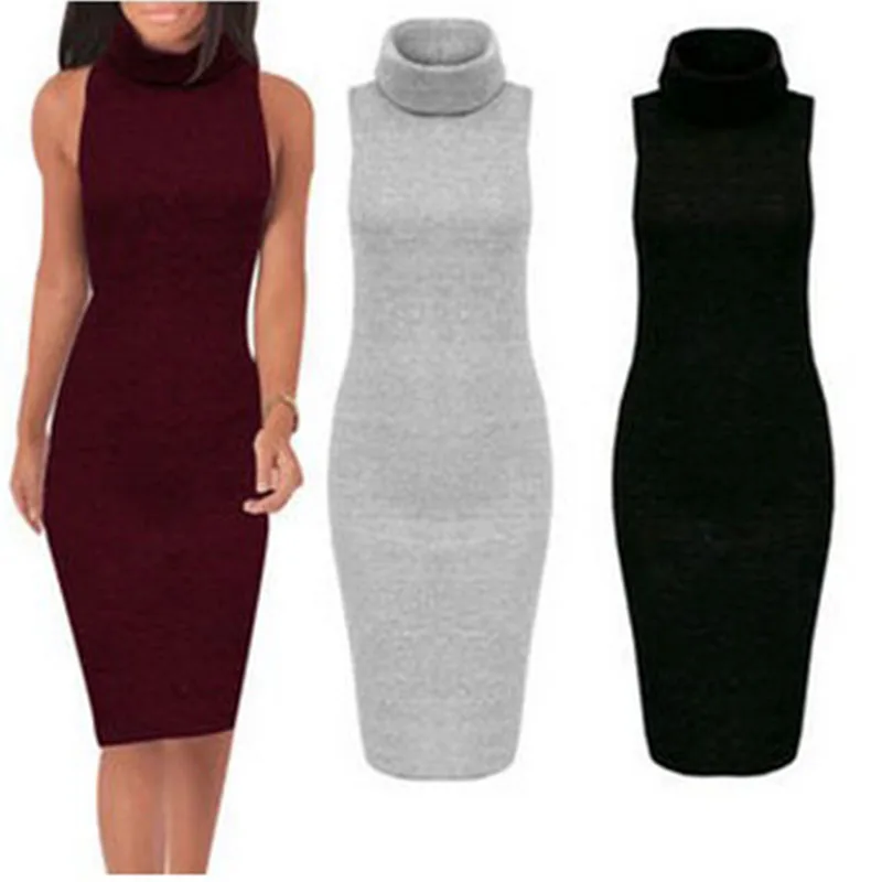 Женское трикотажное платье с высоким воротом в стиле ретро|womens clothing|dresses retroknitted