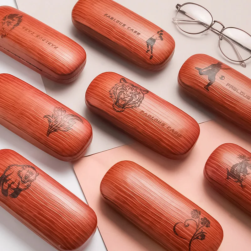 Модный кожаный металлический Ретро футляр для очков с текстурой под дерево