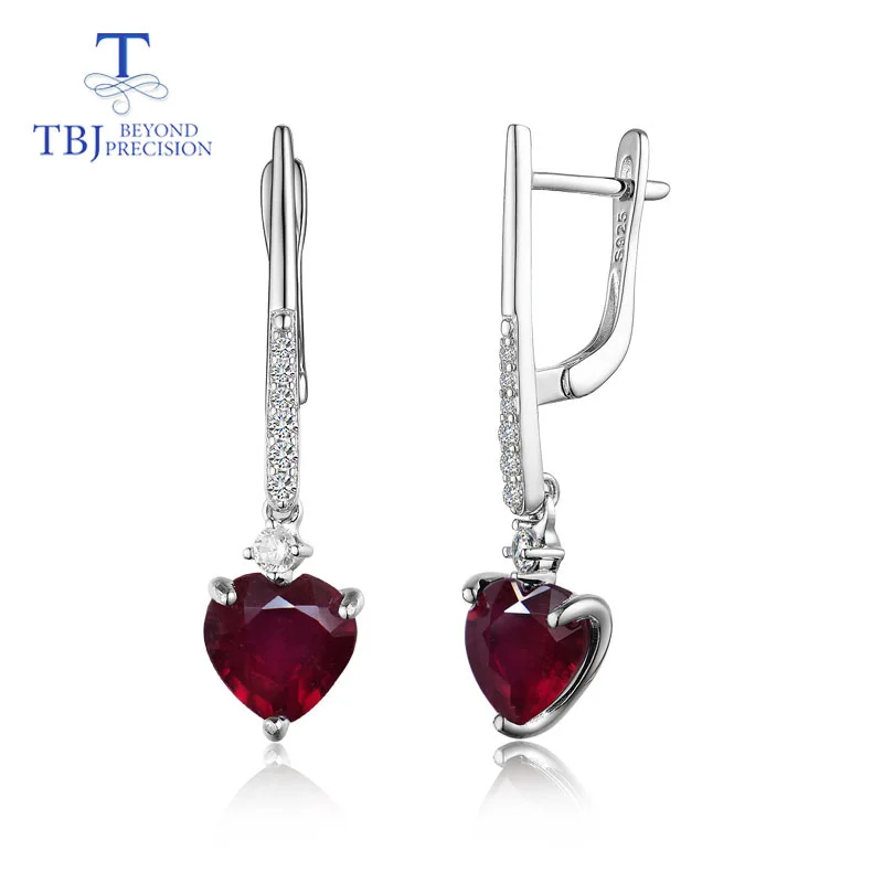 ruby earrings TBJ, натуральный цвет, рубиновое сердце, 8 мм, серебро 925 пробы, Длинные стильные модные серьги, хорошее ювелирное изделие для женщин, одежда для свадебной вечеринки - Цвет камня: ruby earrings