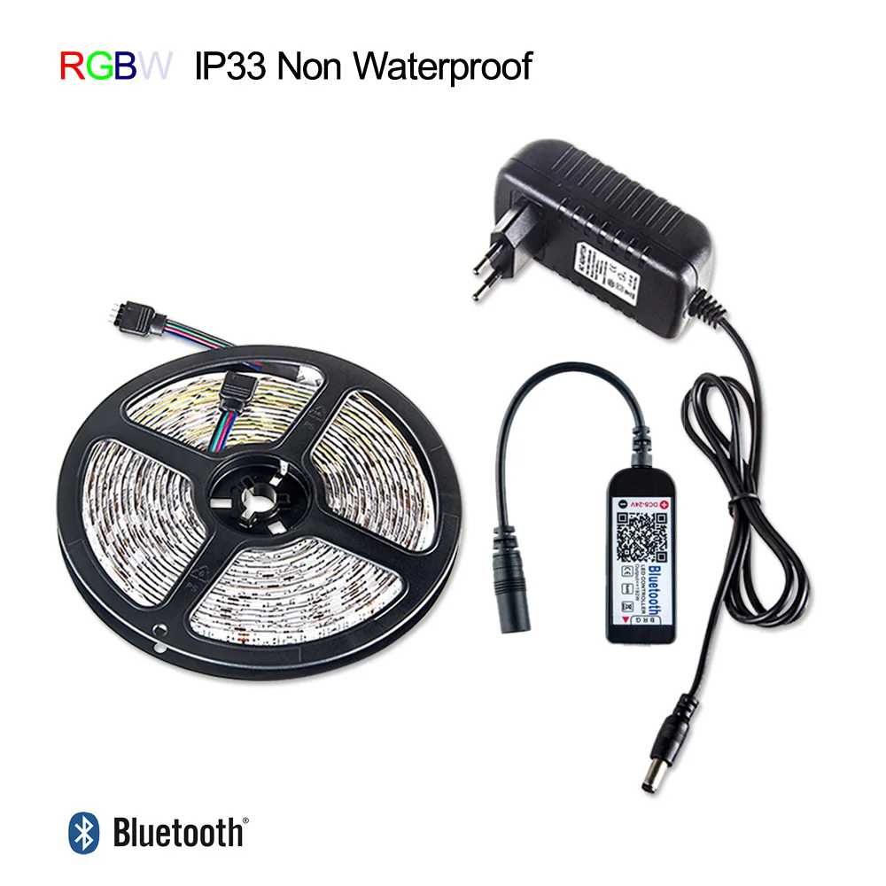 Bluetooth светодиодные ленты 5050 RGB RGBW Диодная лента 5 метров DC 12 V 60 Светодиодный s/m с адаптером питания RGB Bluetooth контроллер - Испускаемый цвет: RGBW Non Waterproof