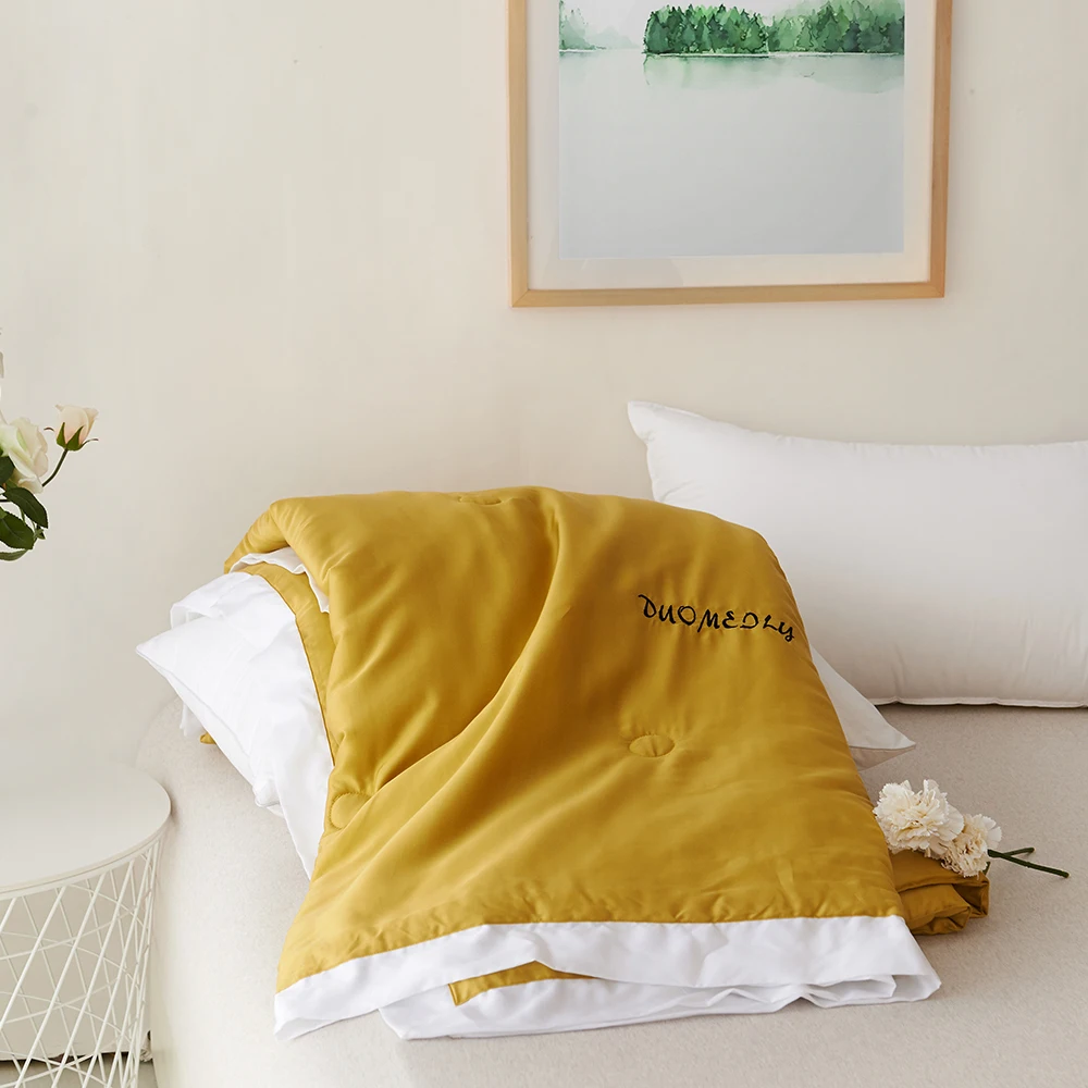 Роскошное желтое тонкое одеяло 100% Lyocell Tencel 400 тканевое с нитью летнее покрывало
