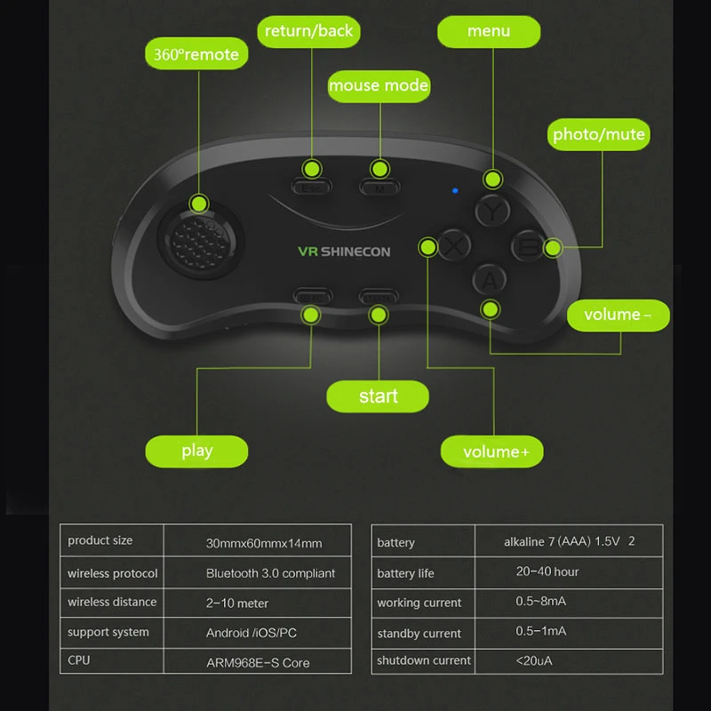 VR Controller Gamepad for IOS Android PC TV Bluetooth Wireless Games Remote Joystick Selfie Music Universal | Электроника