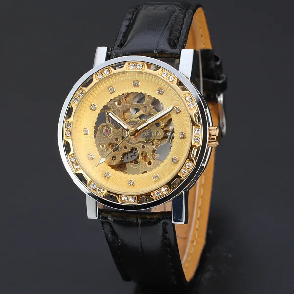WINNER Роскошные мужские часы брендовые полые золотые бриллиантовые