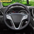 AOSRRUN чехол рулевого колеса автомобиля, черная кожа, сшитая вручную, для Hyundai ix45, Santa Fe 2013, 2014, 2015, 2016, автомобильные аксессуары