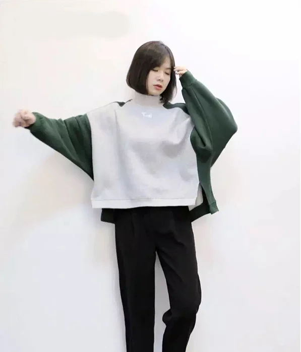 Осенняя Женская толстовка с капюшоном корейский стиль Ulzzang Harajuku лоскутный Пуловер Флисовые Толстовки для женщин повседневные толстовки