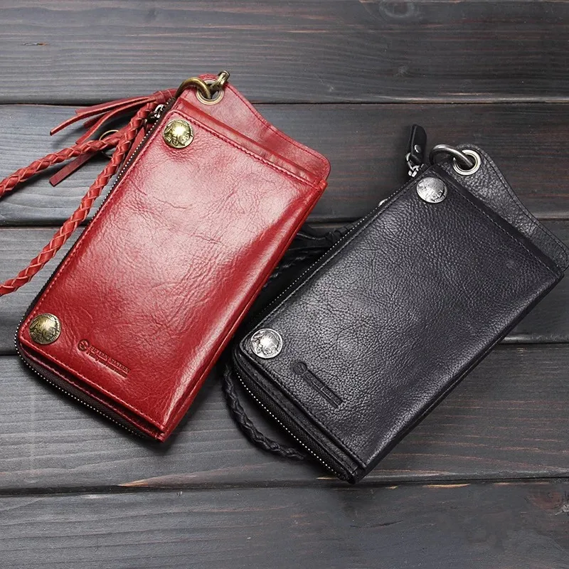 Винтажный крутой дизайнерский мужской длинный держатель для карт из натуральной