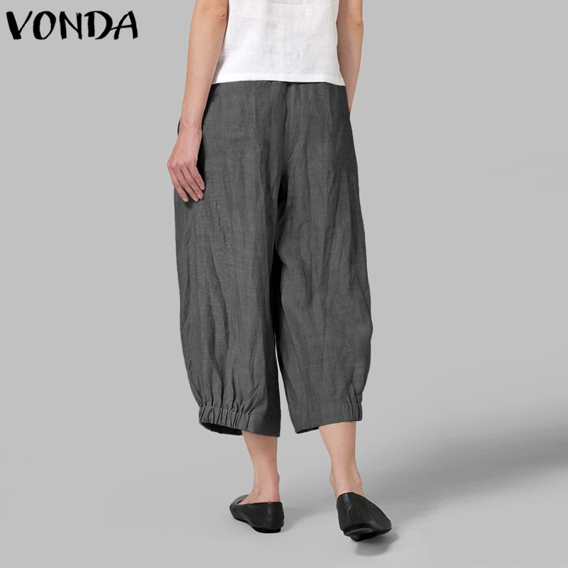 VONDA, женские повседневные Широкие штаны,, Осенние, весенние, винтажные, высокая талия, одноцветные, шаровары размера плюс, свободные штаны, 5XL