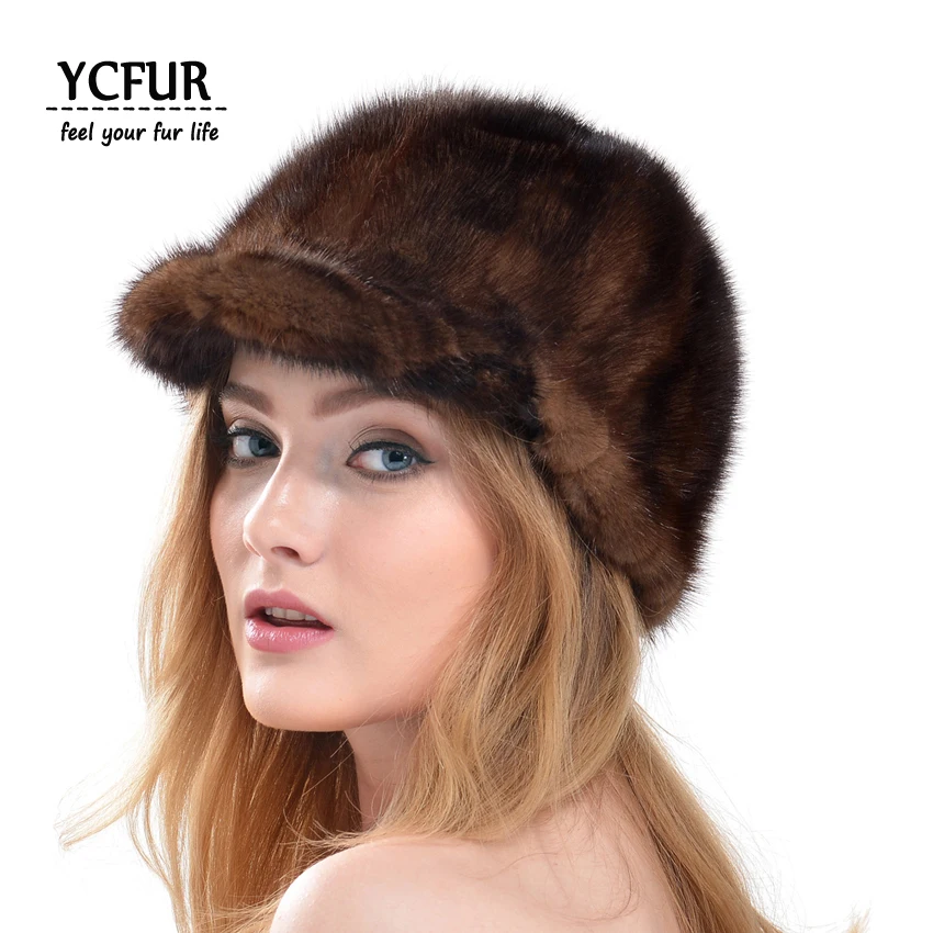 [YCFUR] Для женщин зима, штук из натурального меха норки Шапки шапки для Для женщин из натуральной норки шапки Шапки дамы
