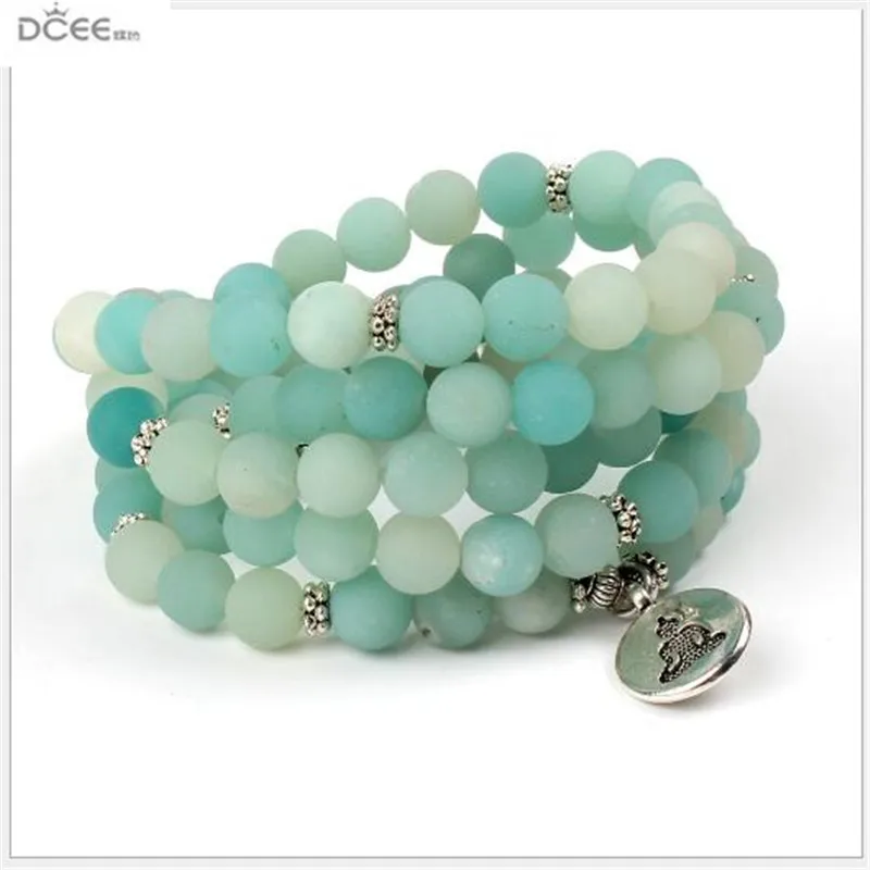 Popular High Quality 108 8mm Natural Amazon Stone Beads Mala Beaded Bracelet Yoga Necklace Lotus Pendant. | Украшения и