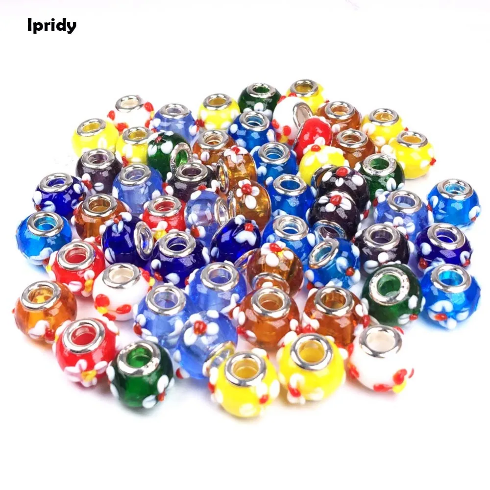 

10* 15 mm European Murano Glass Beads Color Large Hole Spacer Beads Fit For Charms Bracelet 10pcs/lot