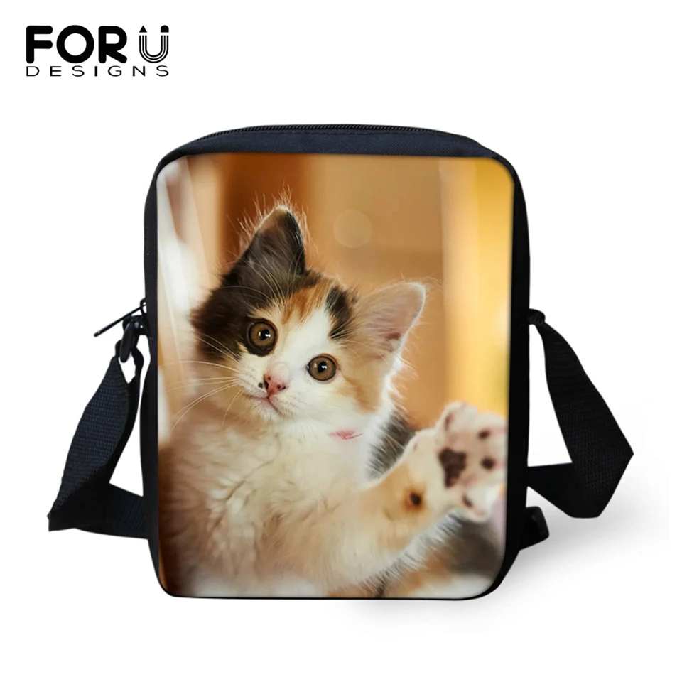 FORUDESIGNS/женская сумка-мессенджер с милым принтом кота сумка через плечо для женщин