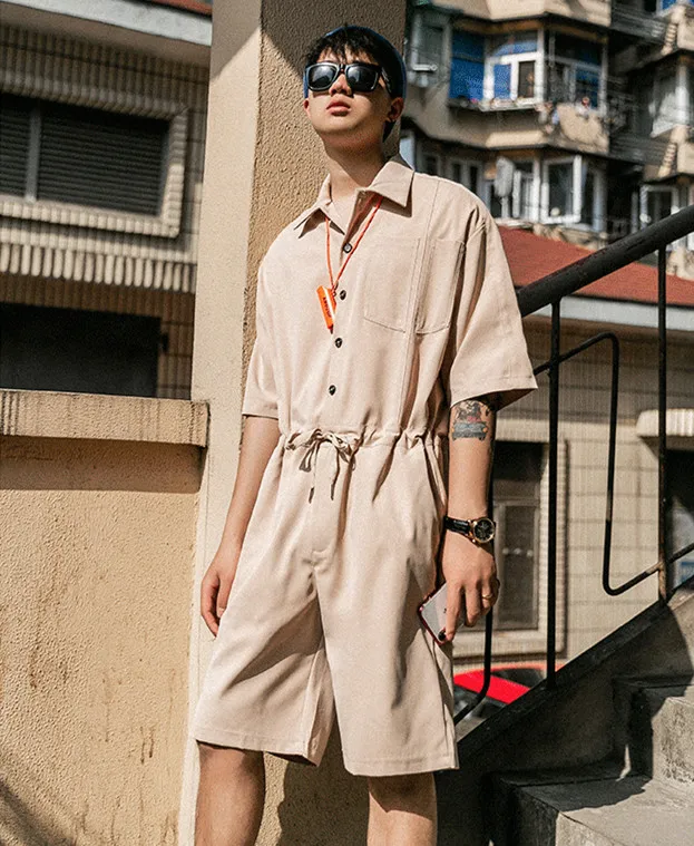 Khaki Short Мужские комбинезоны, цельные комбинезоны, хлопковые повседневные Комбинезоны с коротким рукавом, армейский зеленый черный цвет, Мужская одежда, новинка, лето, весна, осень - Цвет: Khaki Short