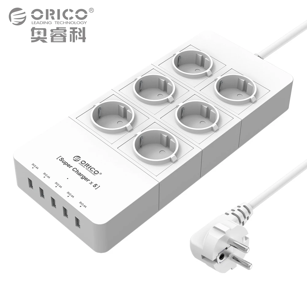ORICO Smart Power Strip 6 AC 2500W Ports Surge Protection with 5 USB Charger 39W 1.5 Meter Cord | Мобильные телефоны и