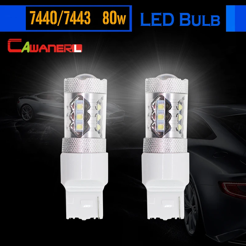 Cawanerl 1 Pair T20 7443 7440 W21/5W 80W Car LED Bulb 1800LM White Auto Tail Reverse Brake Parking Turn Signal Lamp Backup Light