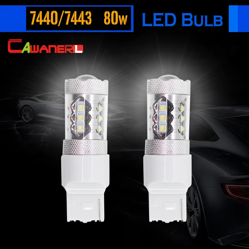 Cawanerl 1 пара T20 7443 7440 W21/5 Вт 80 Автомобильная светодиодный ная лампа 1800 лм белая