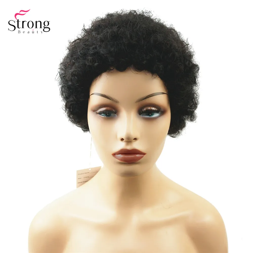StrongBeauty Афро-американский короткий кудрявый парик из натуральных волос смешанные мягкие женские парики черные