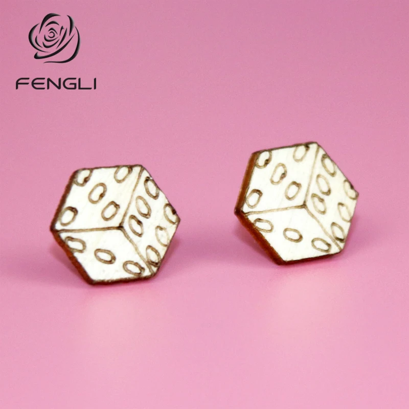 Vintage Trendy Dice Wood Earrings Studs Hexagon for Women Girls Simple Accessories oorbellen | Украшения и аксессуары
