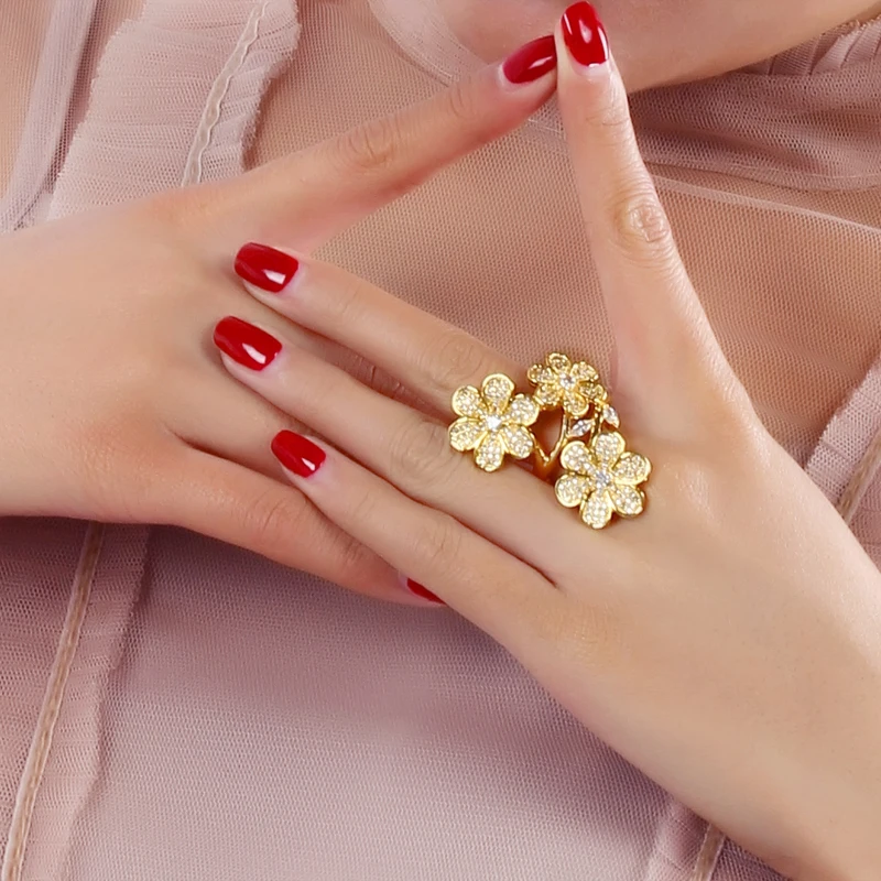 Женское кольцо с фианитом из меди|flower ring|copper ringdesigner ring |