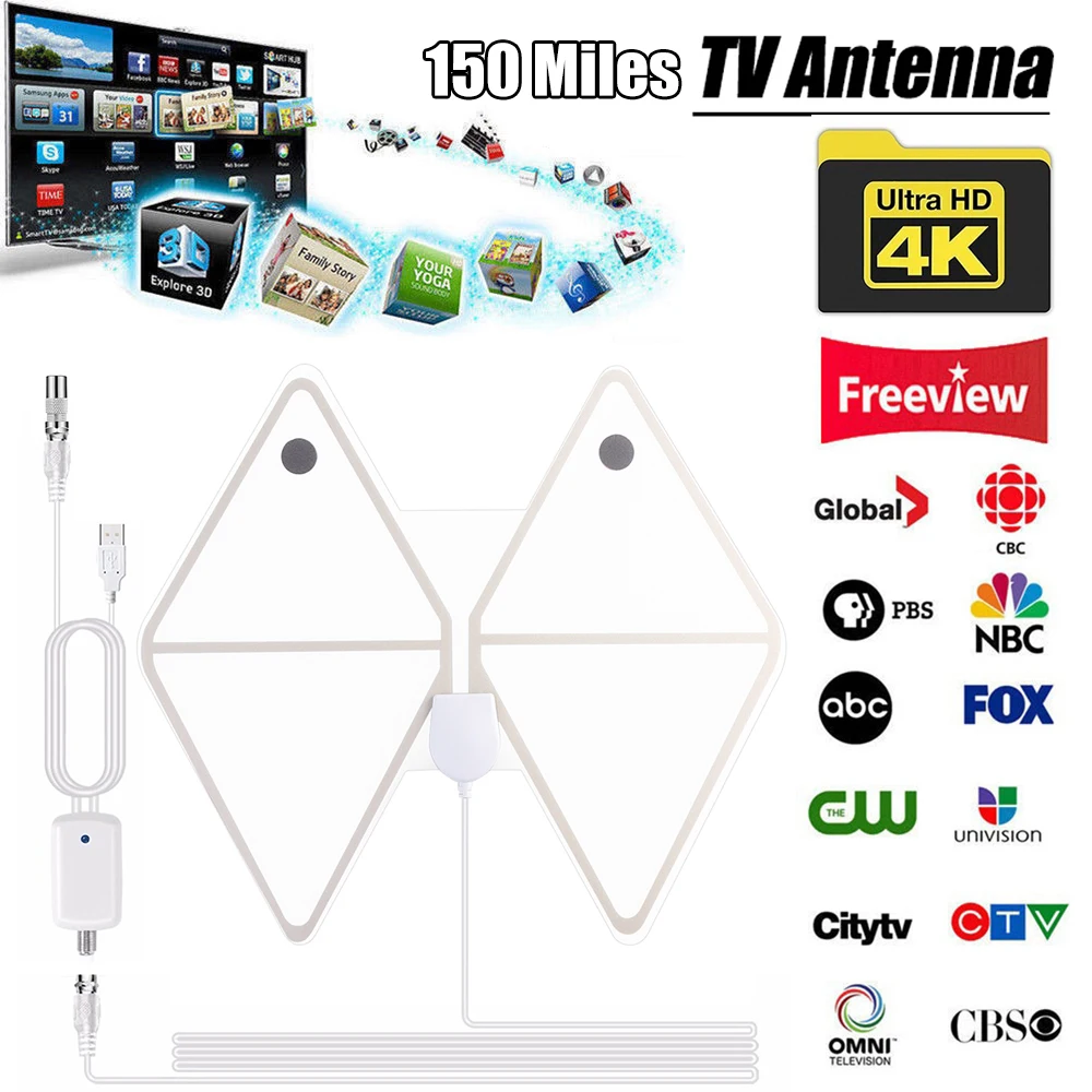 Qiyuntong цифровая ТВ антенна с усилителем HD 4 K 1080 P 50 Miles Range tv Fox style VHF UHF DVB
