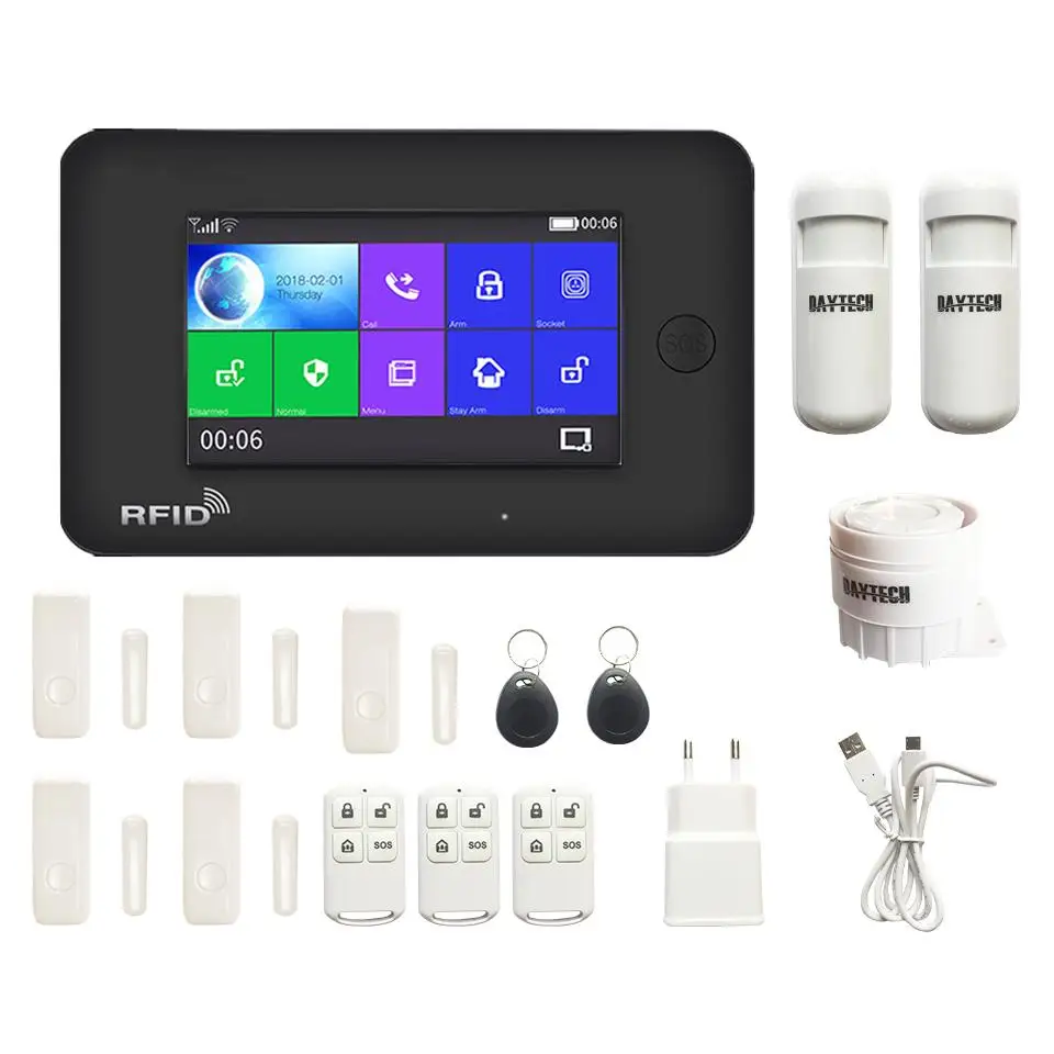 TA03-Kit3 DAYTECH GSM цветной сенсорный экран GSM WiFi сигнализация PIR/дверной/оконный датчик Android iOS APP пульт дистанционного управления совместим с Alexa - Цвет: TA03-Kit3