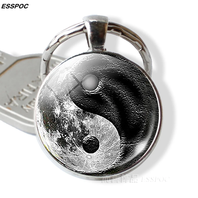 Брелок для ключей Инь Янь кошки Дерево жизни стеклянные подвески Tai Chi модные