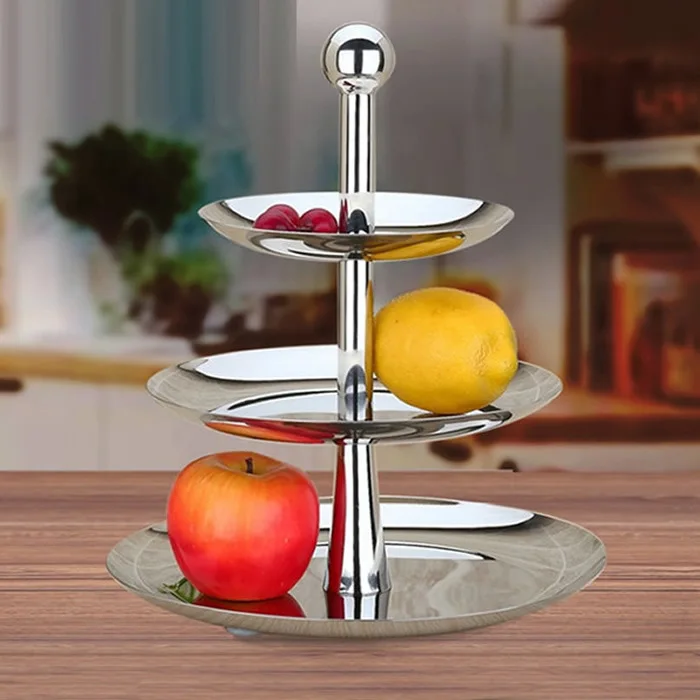 

Kitchen Bar Tableware Stainless Steel Round Double deck Fruit Plate Cake Sushi holder