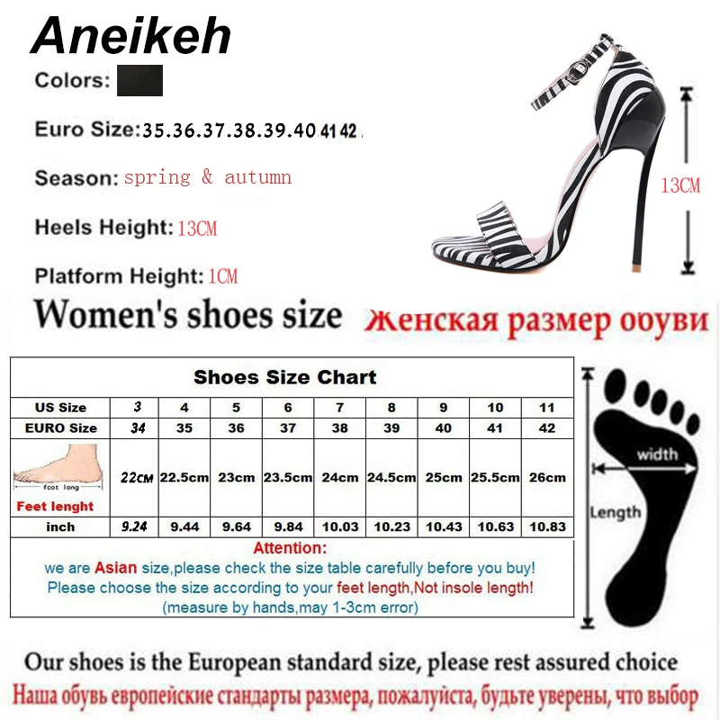 Aneikeh/Новинка г.; пикантные босоножки из PU искусственной кожи с зеброй для зрелых женщин; Туфли на тонком высоком каблуке с круглым носком и ремешком с пряжкой; офисные свадебные туфли черного цвета; Размеры 35-42