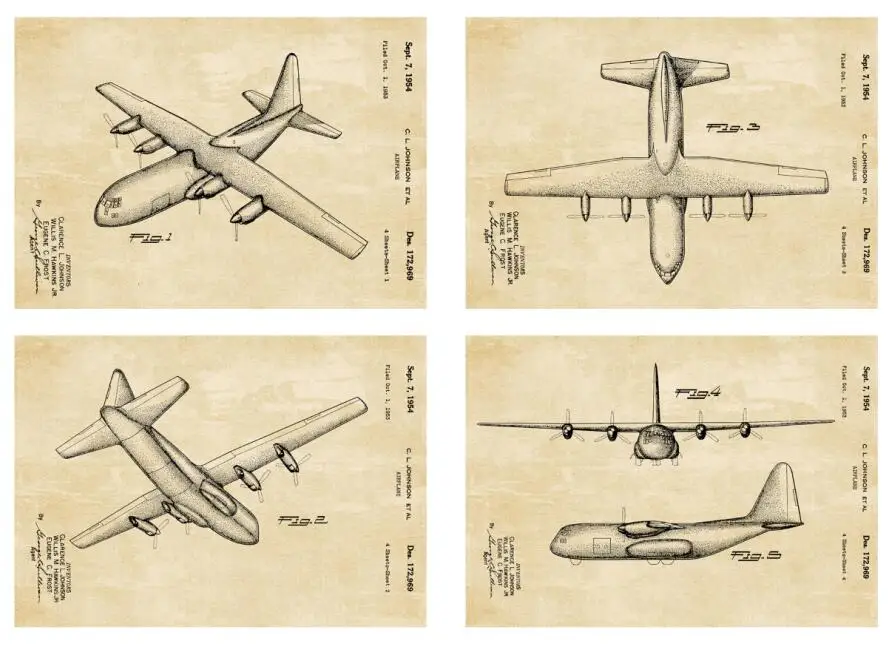 авиации декор без рамы Винтаж Lockheed C-130 Hercules плакат; патент плакат 
