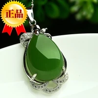 100 genuine hetian jade jasper pendant natural water spinach green jade egg noodles with 925 silver pendant fashion style