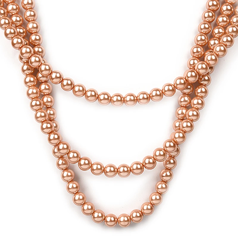 3 rows a multi-layered Synthesis pearl and Glossy light necklace of orange beads is perfect for giving to your lover | Украшения и