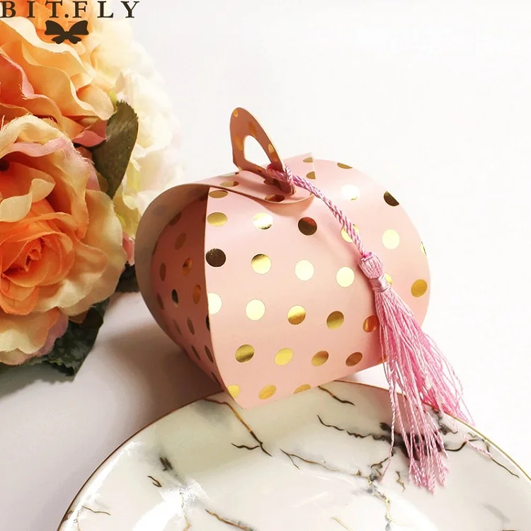 pink dot 10 шт. модная классическая коробка для конфет в горошек с кисточками, Подарочная посылка для детского дня рождения, свадьбы, фестиваля, вечерние принадлежности - Цвет: pink dot