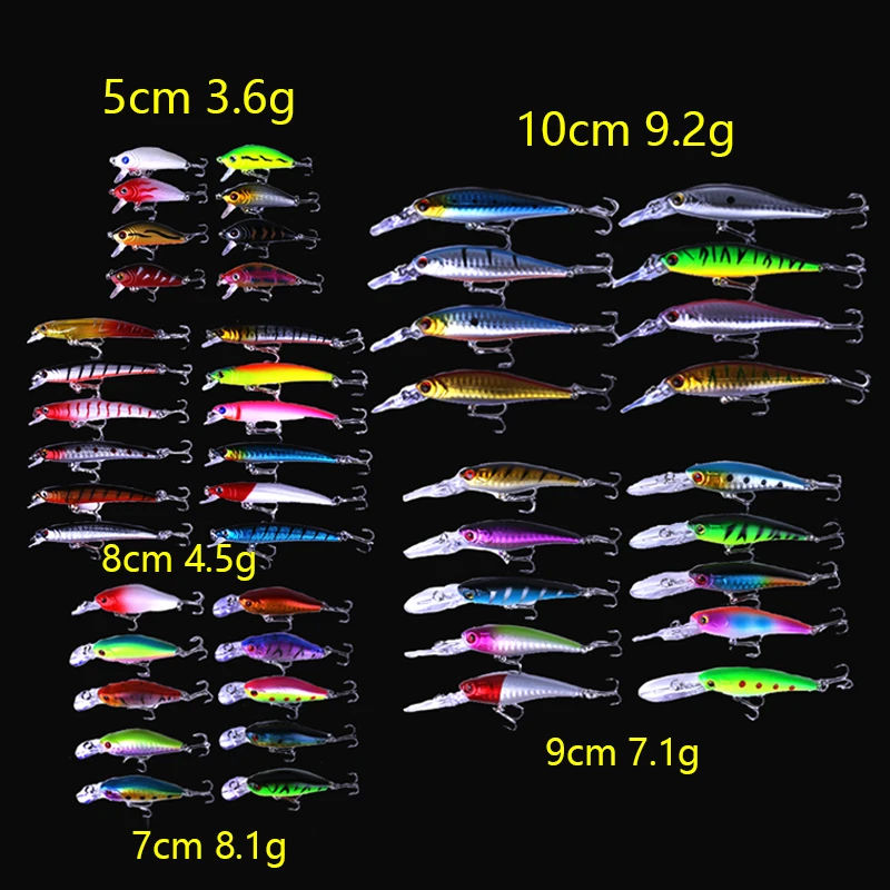 

48pcs Fishing Lure Set Mixed 5 Model Minnow Lure Isca Artificial Professional Crankbait Pesca Wobblers Bass Carp Fishing Tackle