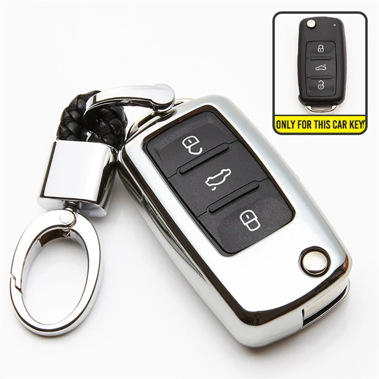 KUKAKEY ТПУ чехол для ключей автомобиля для Volkswagen VW Passat CC POLO Golf jetta tiguan Gol Cross Fox Plus Eos Scirocco Beetle - Название цвета: Silver With Keyring