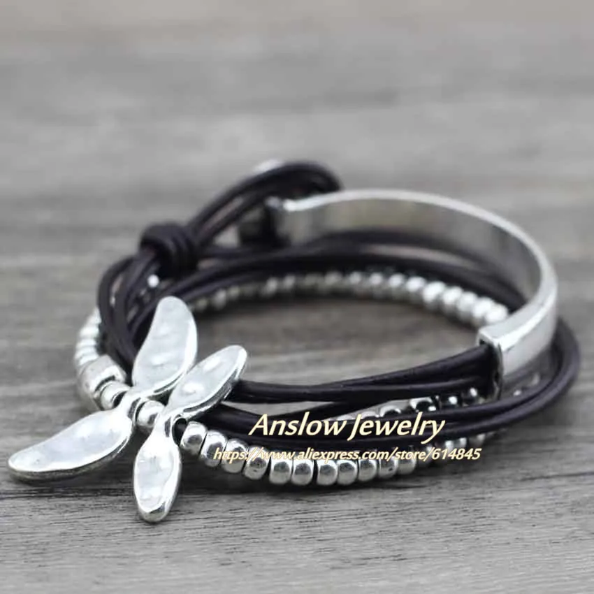 Женский кожаный браслет Anslow креативный дизайн обруч из цинкового сплава с