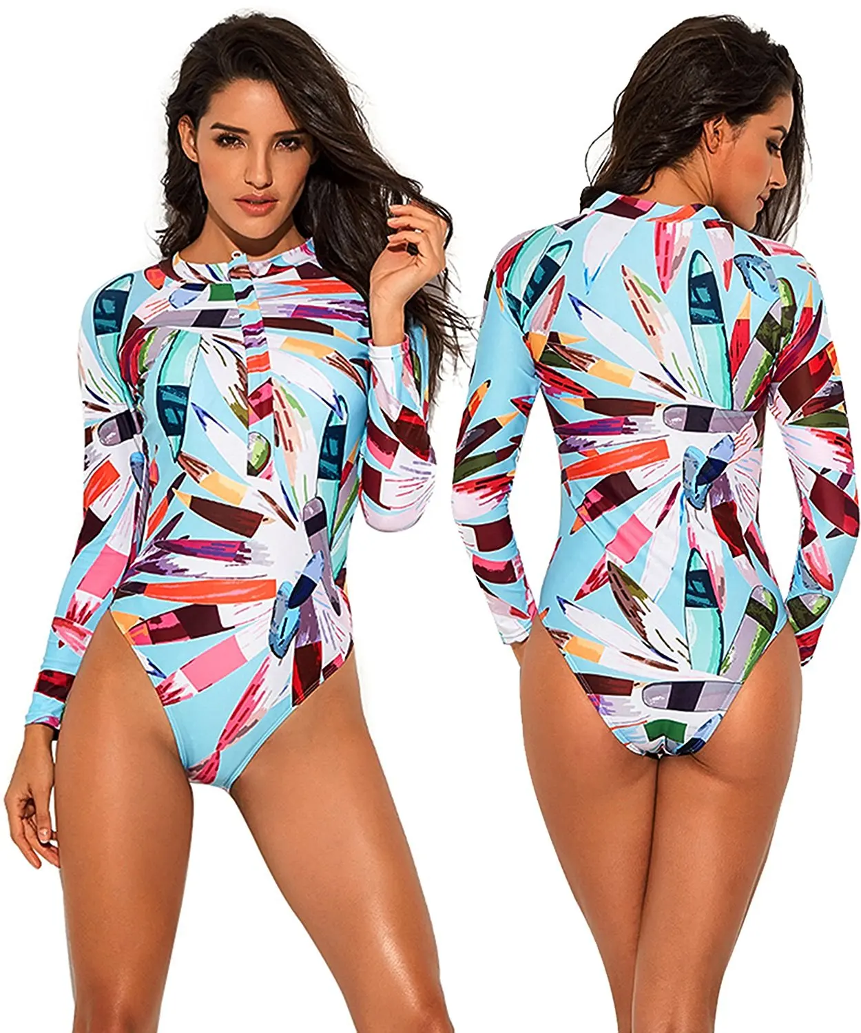 

OUMUYI One Pieces Swimsuit Rash Guard Long Sleeves Swimwear Rashguards Printed Surf Wear Bodysuit Bathing Suit