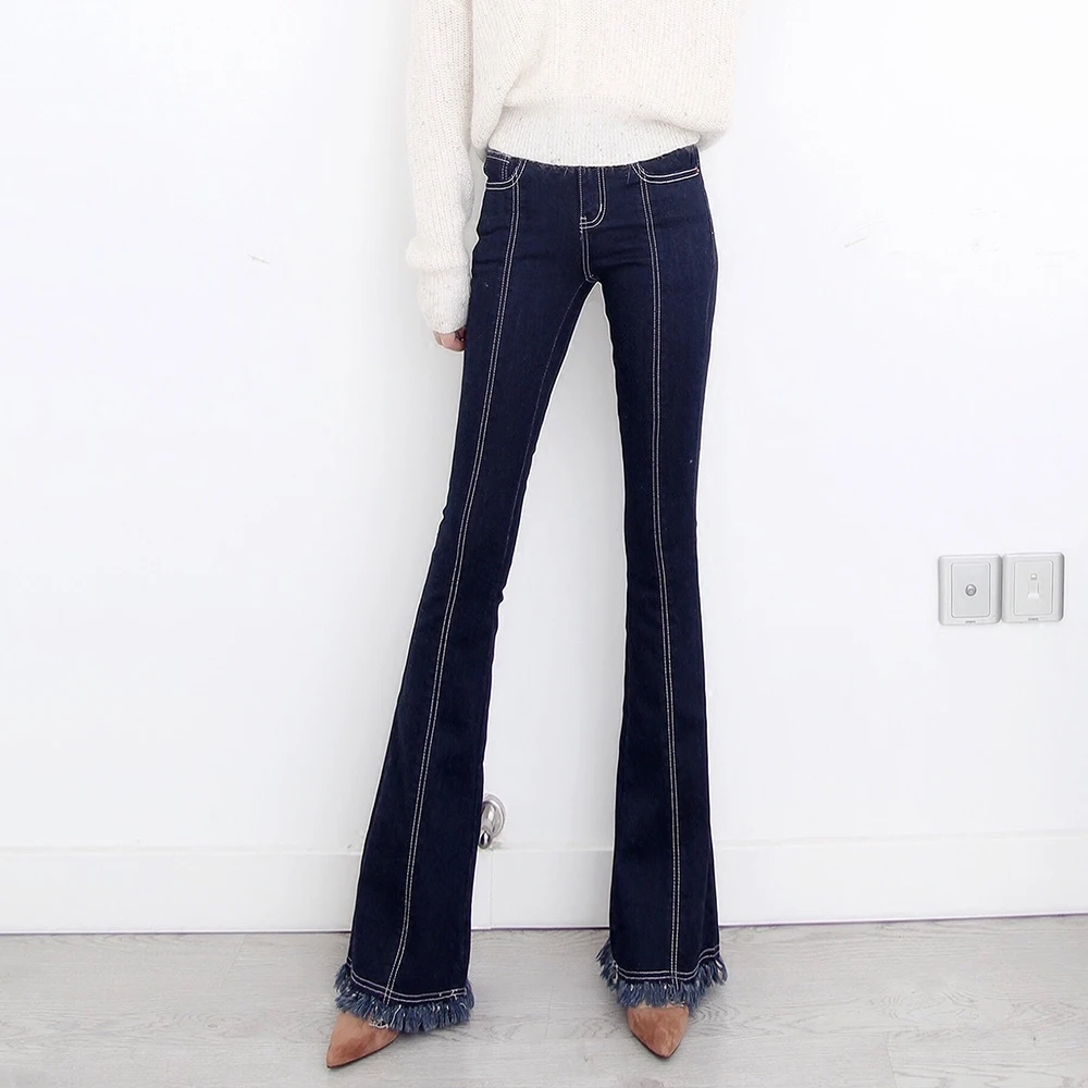 Free Shipping 2021 New Fashion Long Jeans Pants For Women Flare Trousers Plus Size 24-32 Size Denim Female Summer Tassels Jeans