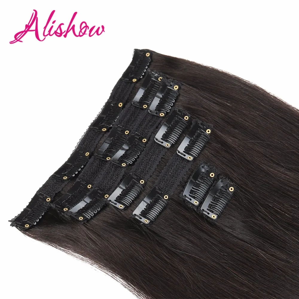 Alishow клип в наращивание волос 1"-24" настоящие человеческие волосы 7 шт. 120 г/компл.# 1B естественный черный зажим Волосы remy прямые волосы темно-коричневого цвета