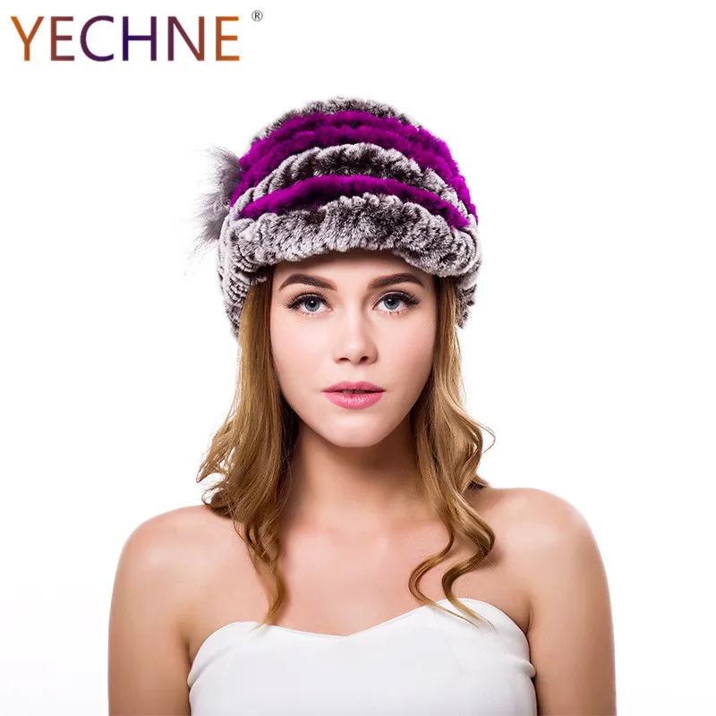Женская зимняя трикотажная шапка YECHNE в естественную полоску|Женские Skullies и