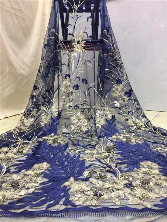 2019 Nigerian Lace Fabrics For Wedding African French Fabric High Quality 3D sky blue Laces | Дом и сад