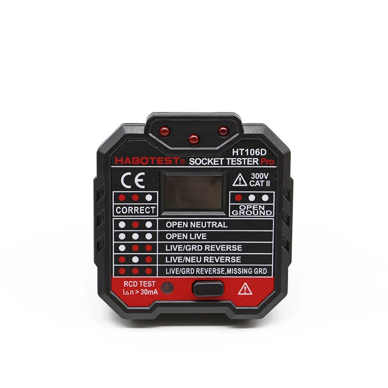 HT106B HT106D HT106E-pantalla Digital, probador de enchufes, polaridad, detector de verificación de fase, electroscopio multifunción de prueba de voltaje