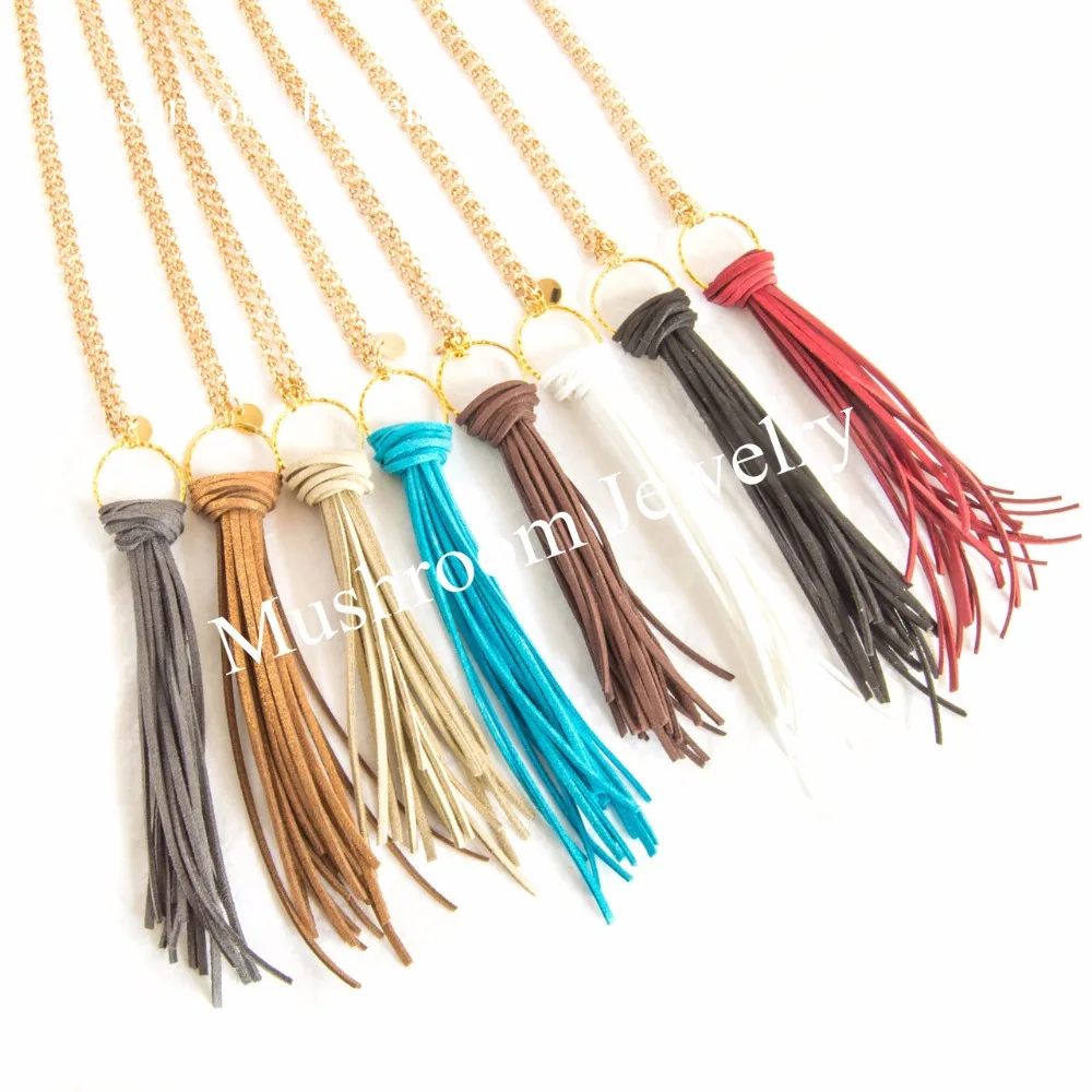 Long Boho Chic Hand Knotted DRUZY Agates Beads Tassel Pendant Necklace