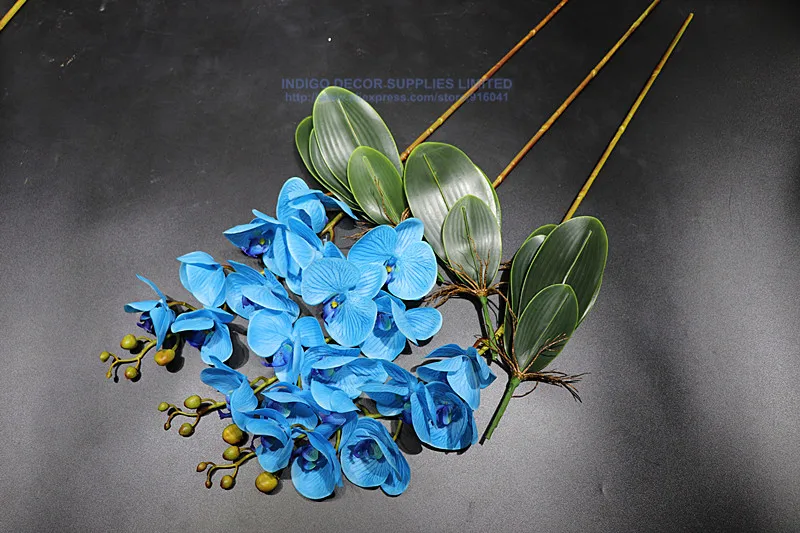 Индиго-красная орхидея цветок аранжирование большой 90 см(3 орхидеи+ 3 листа) настоящее прикосновение цветок свадебная вечеринка украшения
